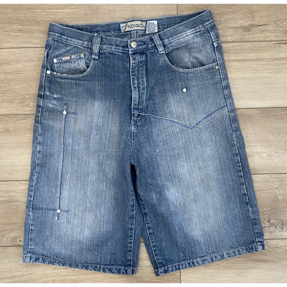 Vintage Baggy Y2K Indigo Denim Skater Shorts Mens Size 35x14 Grunge Jorts VTG